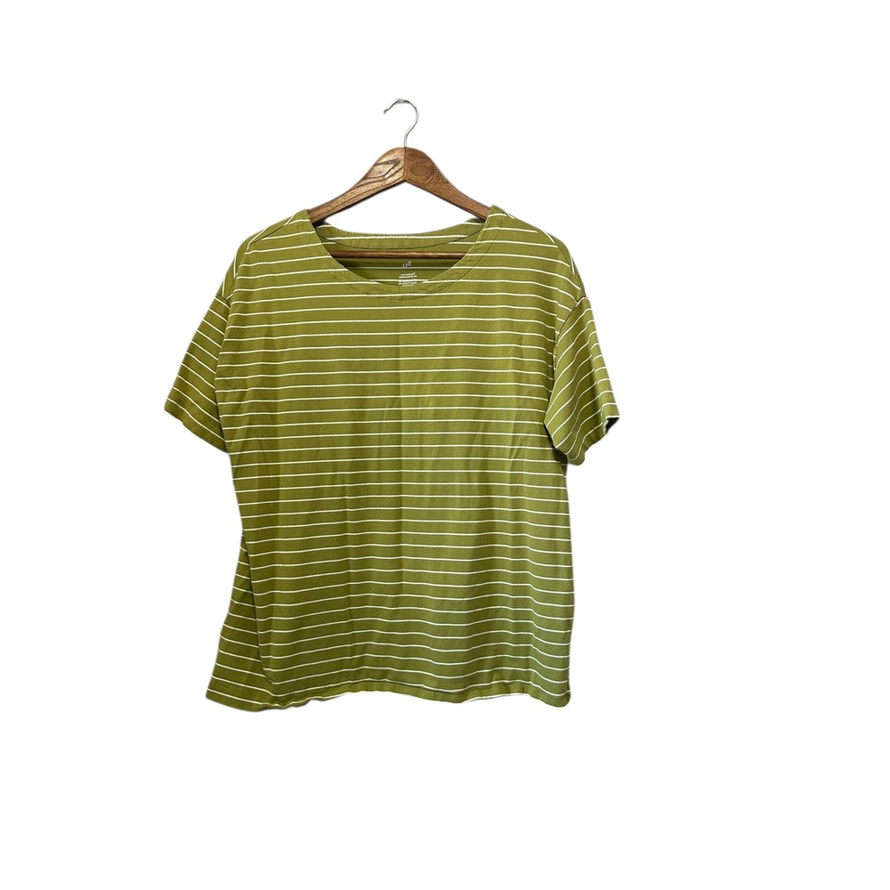 J. Jill Olive Green and White Striped Short Sleeve Tee